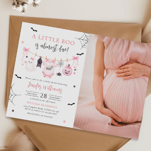 Rosa Halloween-Geist-Wäscheleine-Baby-Shower-Foto Einladung