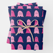 Rosa Halloween-Geister in Dark Blue Geschenkpapier Set (Beispiel)