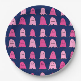 Rosa Halloween-Geister in Dark Blue Pappteller