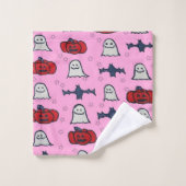 Rosa Halloween Gespenster, Fledermäuse und Kürbisl Badhandtuch Set (Waschlappen)