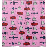 Rosa Halloween Gespenster, Fledermäuse und Kürbisl Duschvorhang (Vorderseite)