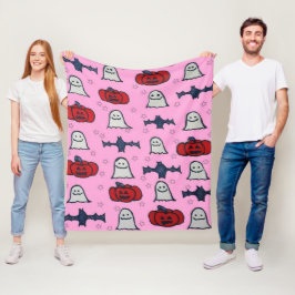 Rosa Halloween Gespenster, Fledermäuse und Kürbisl Fleecedecke