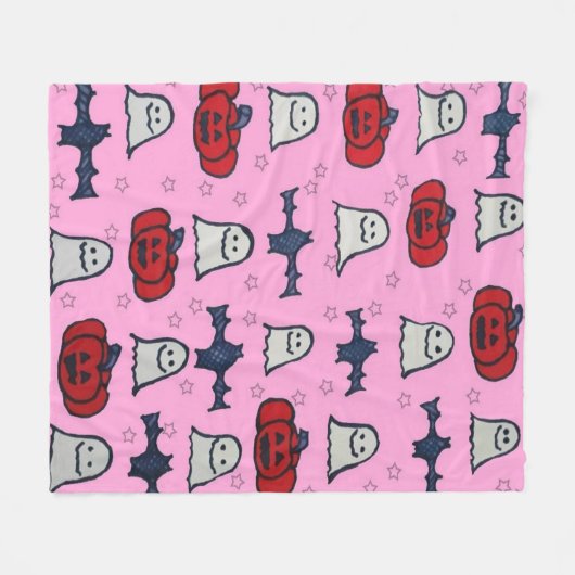 Rosa Halloween Gespenster, Fledermäuse und Kürbisl Fleecedecke (Vorderseite (Horizontal))