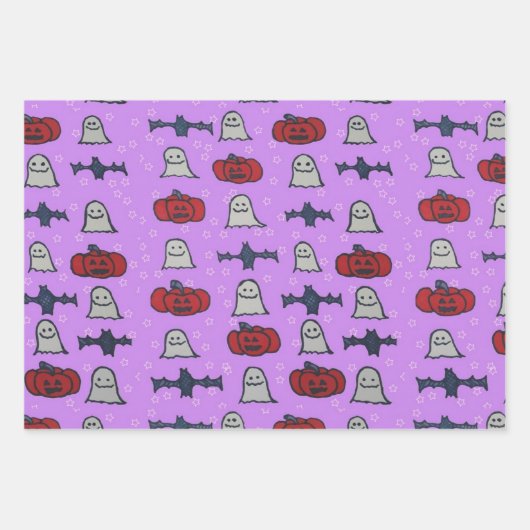 Rosa Halloween Gespenster, Fledermäuse und Kürbisl Geschenkpapier Set (Vorderseite 3)