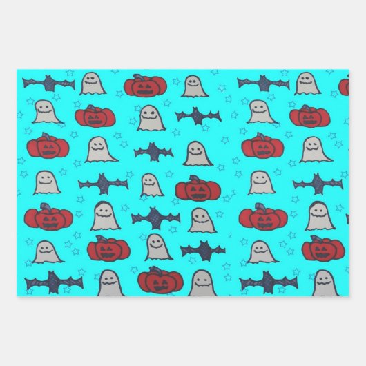 Rosa Halloween Gespenster, Fledermäuse und Kürbisl Geschenkpapier Set (Vorderseite 2)