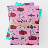 Rosa Halloween Gespenster, Fledermäuse und Kürbisl Geschenkpapier Set (Beispiel)