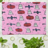 Rosa Halloween Gespenster, Fledermäuse und Kürbisl Geschirrtuch (Gefaltet)