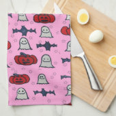 Rosa Halloween Gespenster, Fledermäuse und Kürbisl Geschirrtuch (Viertel Falte)
