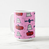 Rosa Halloween Gespenster, Fledermäuse und Kürbisl Kaffeetasse (Vorderseite Links)