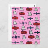 Rosa Halloween Gespenster, Fledermäuse und Kürbisl Postkarte (Vorne/Hinten)