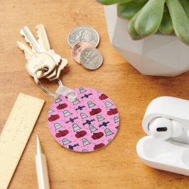 Rosa Halloween Gespenster, Fledermäuse und Kürbisl Schlüsselanhänger