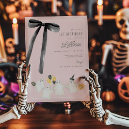Rosa Halloween Ghost und Black Bow Geburtstag Einladung