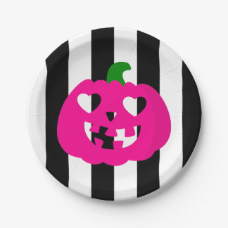 rosa Halloween-Herz-Kürbis gestreift Pappteller