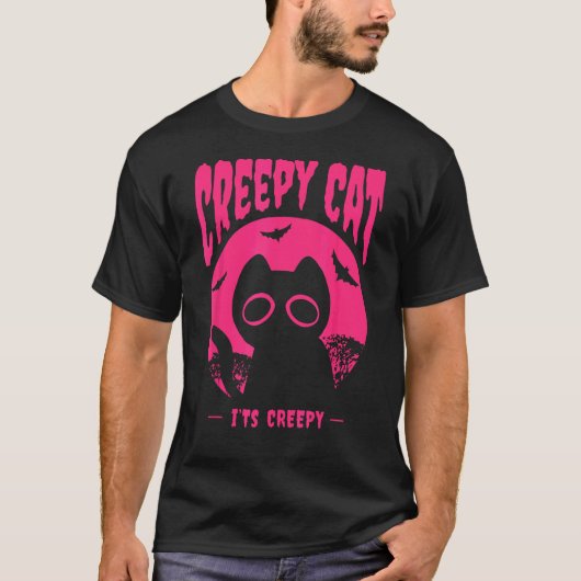 Rosa Halloween-Katze Fledermäuse T-Shirt (Vorderseite)