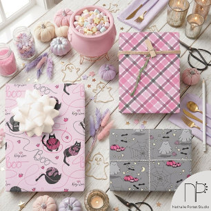 Rosa Halloween-Kinder Boo Kitty Geschenkpapier Set