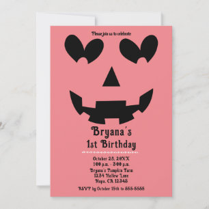 Rosa Halloween-Kürbis-Herzenaugen-Geburtstagsfeier Einladung
