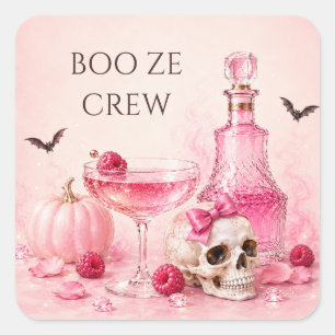 Rosa Halloween Mädchen Nacht Boo Ze Cocktailpart Quadratischer Aufkleber
