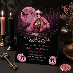 Rosa Halloween Mädchen Nacht Glamour Skelett  Einladung