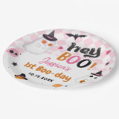 Rosa Halloween Niedlich Ghost 1. Geburtstag Pappteller (Schrägansicht)