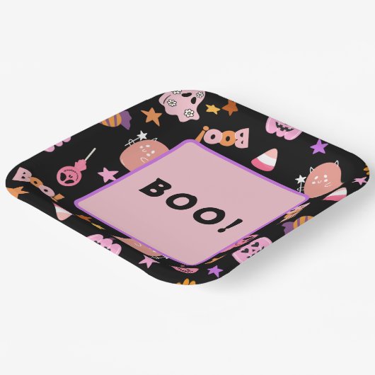 Rosa Halloween Pappteller (Gewinkelt)