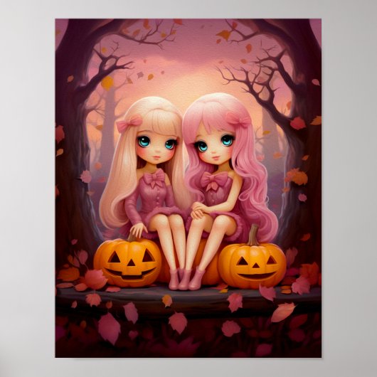 Rosa Halloween-Partnermädchen im Park Poster (Vorne)