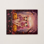 Rosa Halloween-Partnermädchen im Park Puzzle (Horizontal)
