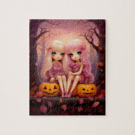 Rosa Halloween-Partnermädchen im Park Puzzle