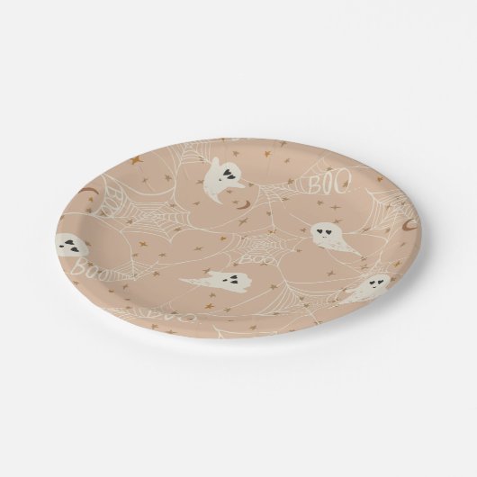 Rosa Halloween-Party-Deko-Geister Pappteller (Schrägansicht)