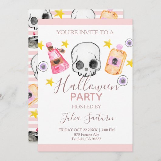 Rosa Halloween-Party Einladung (Vorne/Hinten)