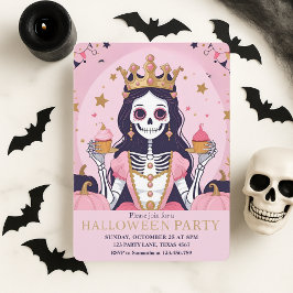 Rosa Halloween Prinzessin Skeleton Party Feiertagskarte
