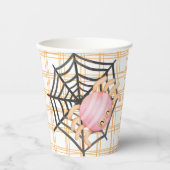 Rosa Halloween Spider und Web Pappbecher (Vorderseite)