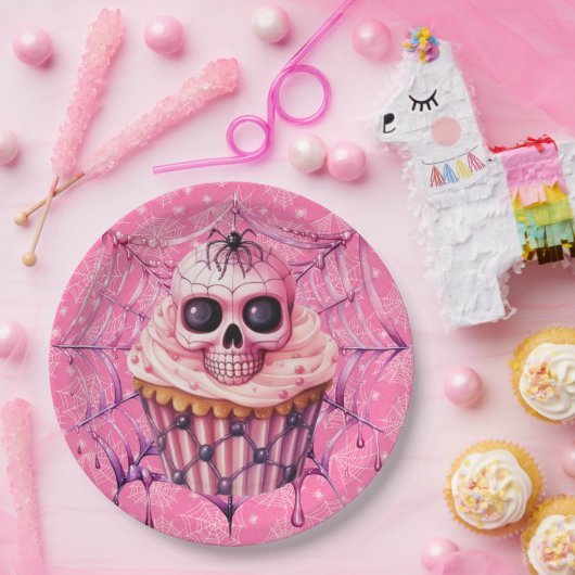 Rosa Halloween-Spinnennetze Pappteller (Party)