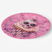 Rosa Halloween-Spinnennetze Pappteller (Schrägansicht)