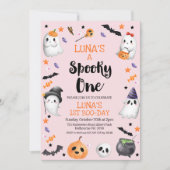 Rosa Halloween Spooky 1. Geburtstag Einladung (Vorderseite)