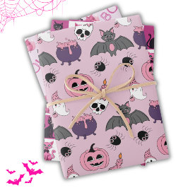 Rosa Halloween süße Tier Boo Süße Geschenkpapier Set