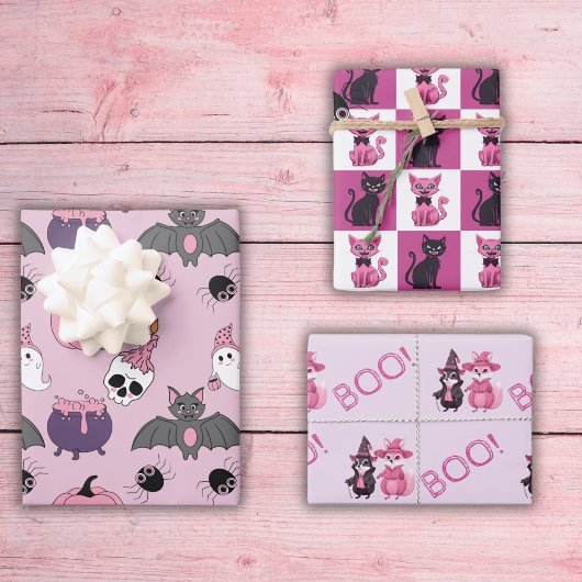 Rosa Halloween süße Tier Boo Süße Geschenkpapier Set