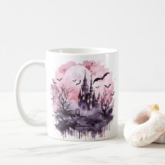 Rosa Halloween Tasse Niedliche Spookie, Spuk Haus (Mit Donut)