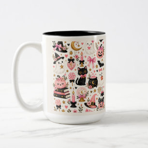 Rosa halloweenhexenhafter süßer Geister-Schwarzer- Zweifarbige Tasse