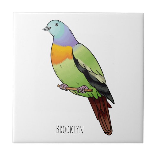 Rosa-halsige Grüntaube-Cartoon Fliese (Vorderseite)