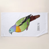 Rosa-halsige Grüntaube-Cartoon Strandtuch (Vorderseite)