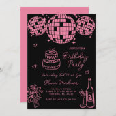 Rosa Hand Dragee Diskothek Ball Champagne Geburtst Einladung (Vorne/Hinten)