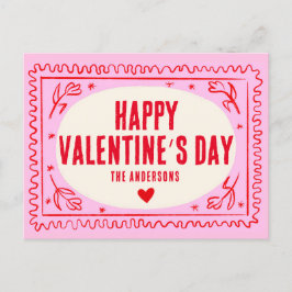 Rosa Hand drucken Retro Happy Valentinstag Postkarte