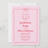 Rosa Hand Gezeichnet Bow Squiggle Graduation Party Einladung (Vorderseite)