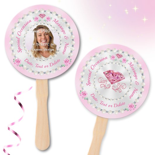 Rosa Handfächer, Personalisierte Handfans mit FOTO Fächer