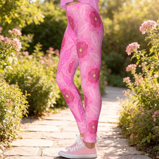 Rosa handgemalte Floral Leggings