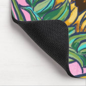 Rosa handgemalte gelbe Sonnenblume Mousepad (Ecke)
