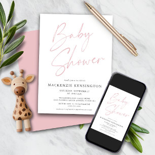 Rosa Handgeschriebene Schrift Baby Mädchen Shower Einladung