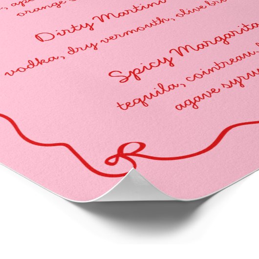 Rosa handgeschriebenes Brautparty Cocktail-Bar Poster (Ecke)