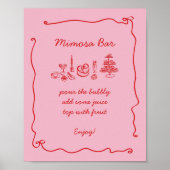 Rosa Handgeschriebenes Brautparty Mimosa Bar Poster (Vorne)