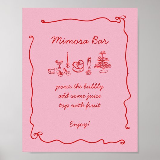 Rosa Handgeschriebenes Brautparty Mimosa Bar Poster (Vorne)